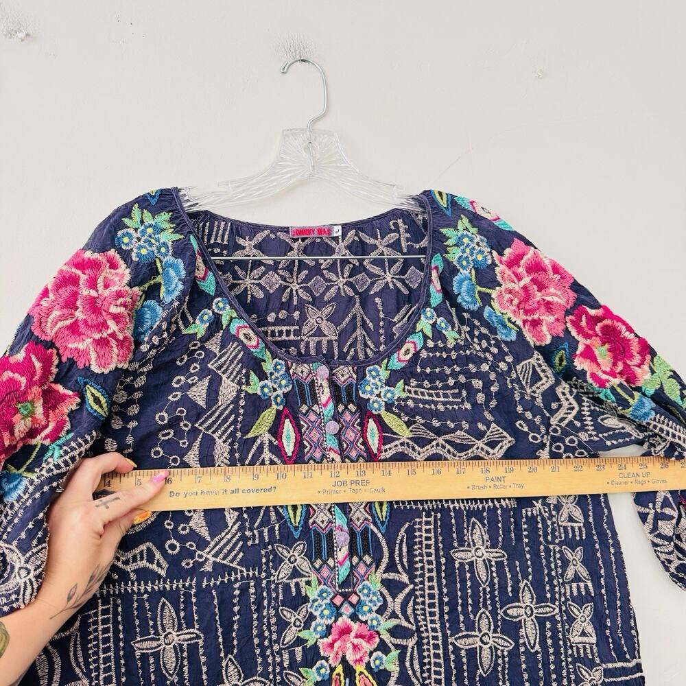 Johnny Was "Trista" Embroidered Blouse Navy And Pink Women’s Size L - Picture 6 of 9
